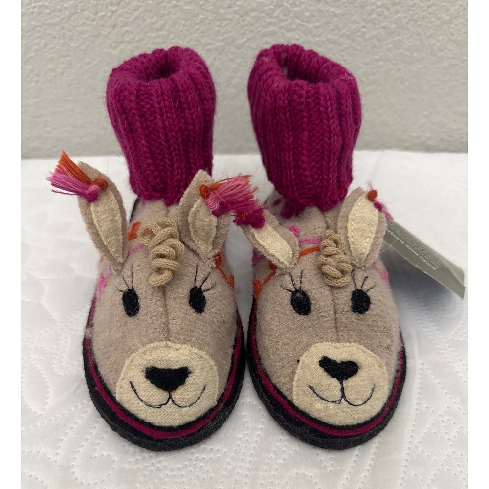 Garnet Hill Alpaca Boiled Wool Slipper Boots by Haflinger Tan Pink Kids 12 NEW